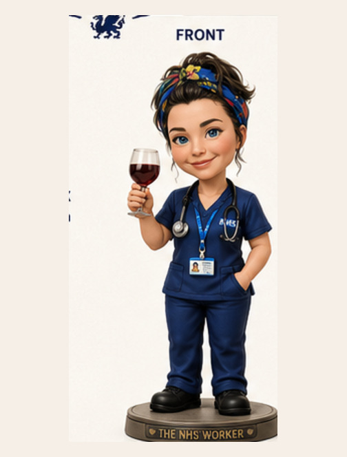 The NHS Worker figure holding a glass of wine